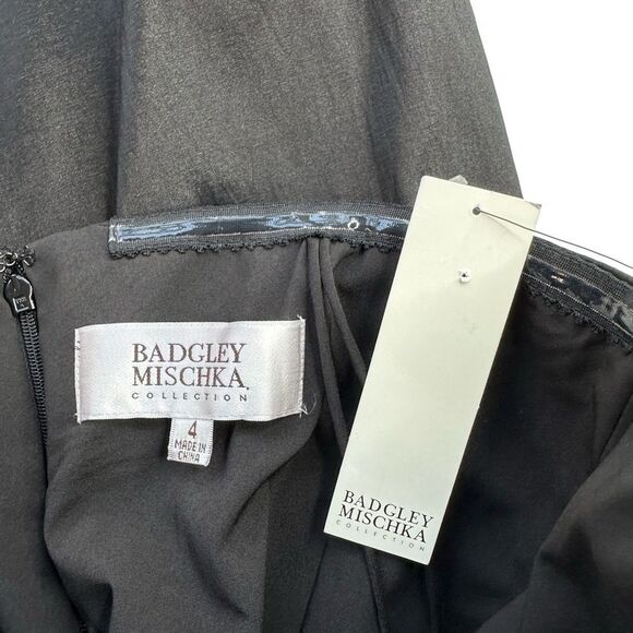 NWT BADGLEY MISCHKA Black Satin Strapless Mini With Abstract Bow Size 4 - Picture 5 of 14